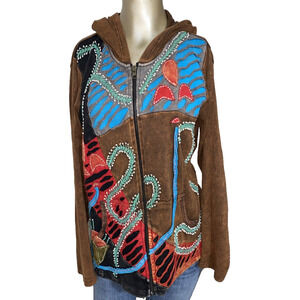 The Collection Royal Hoodie Jacket Women Medium Artsy Zip Hippy Boho 90'S Vibe